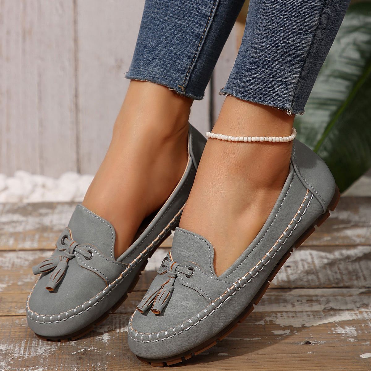 Women's Round Head Loafers Fashion Non-slip Soft Comfortable Flats Shoes