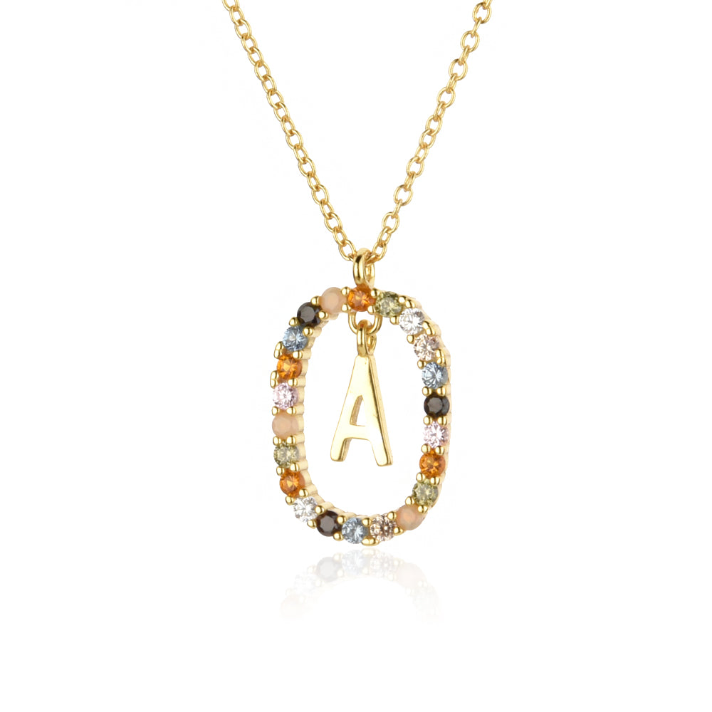 Colorful Rainbow Semi-precious Stone Crystal Clavicle Chain With Zirconium Letters