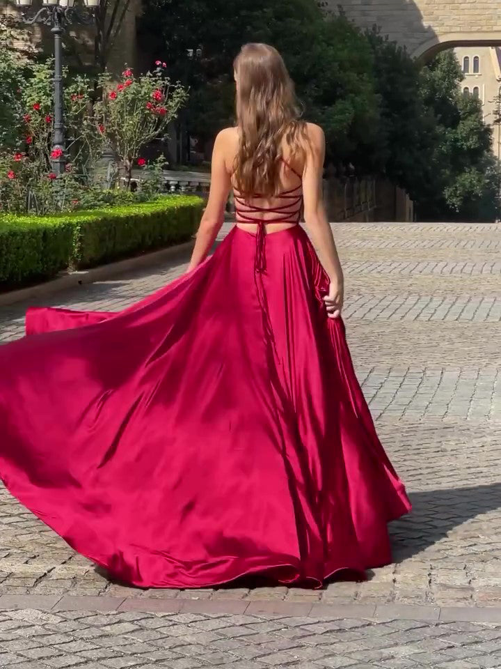 Red Halter Back Strappy Evening Dress