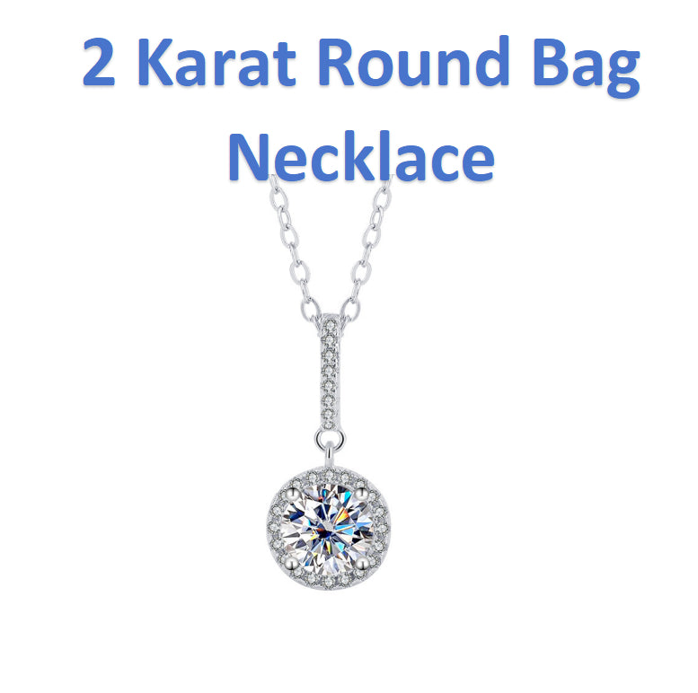 S925 Sterling Silver Moissanite Round Bag Three-piece Female Ring Necklace