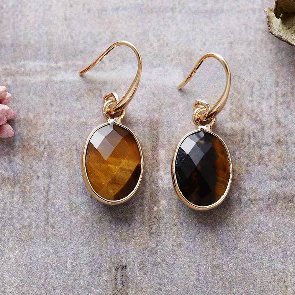Natural Stone Crystal Geometric Eardrops Ear Hooks Earrings