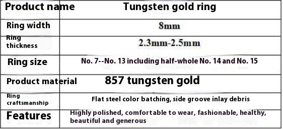 Fashion Flat Steel Tungsten Gold Ring