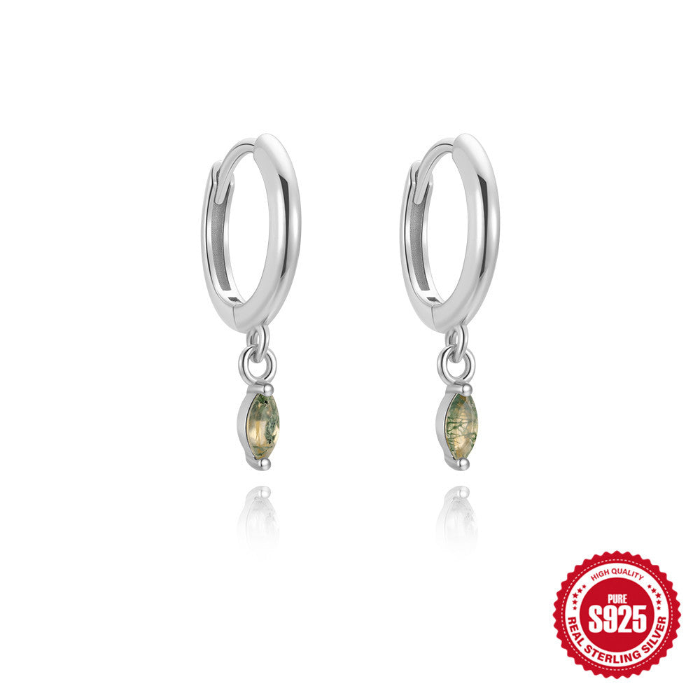 S925 Sterling Silver Natural Stone Agate Lapis Lazuli Temperament Earrings