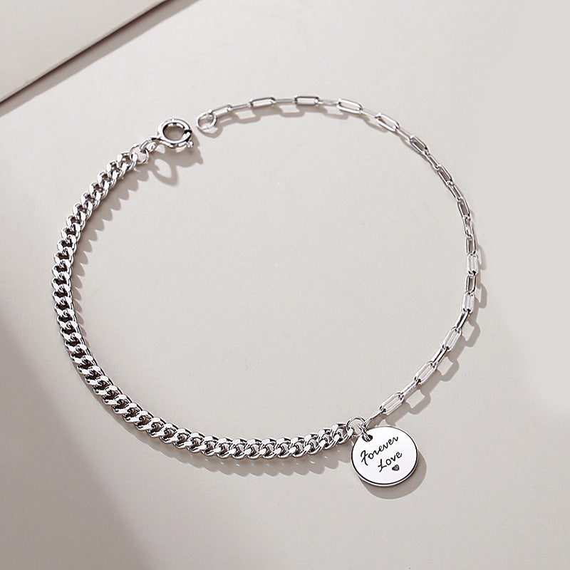 Round Couple Bracelet Female Sterling Silver Hip-hop Style Bracelet Japan And South Korea Wild Personality Jewelry Tanabata Gift
