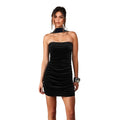 Niche Black Strapless Dress Women