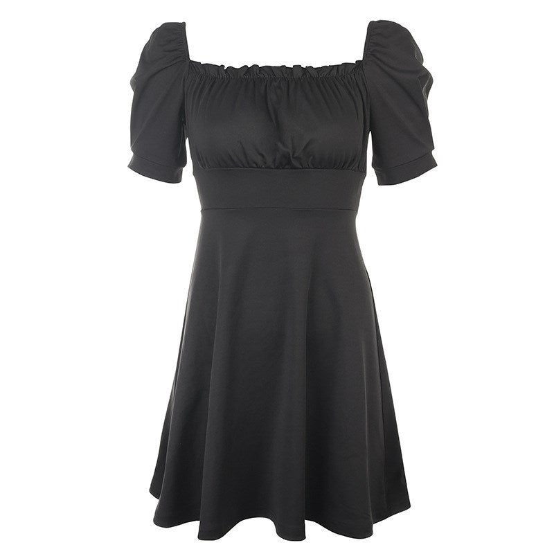 Fashionable Back Strap Bubble Short Sleeve Dress Women