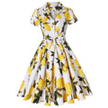 Retro Sexy Lapel  Short Sleeved Print Lace Up Big Dress Women