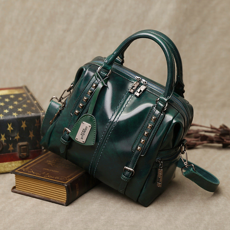 Oil wax retro portable oblique fashion female bag