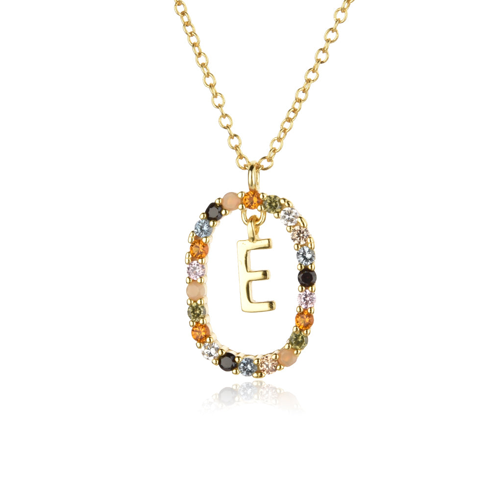 Colorful Rainbow Semi-precious Stone Crystal Clavicle Chain With Zirconium Letters