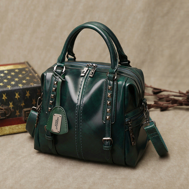 Oil wax retro portable oblique fashion female bag