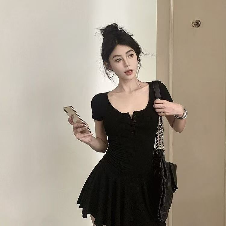 U-neck Short-sleeve Dress For Women