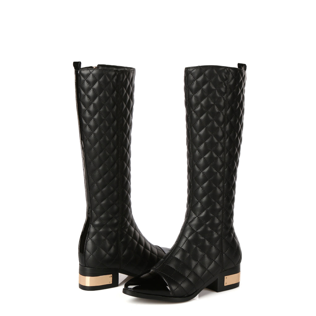 High-top Handsome Plaid Cowhide Boots Women British Style