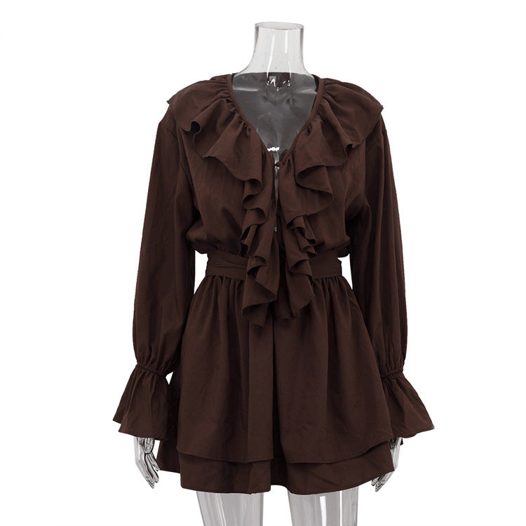 Elegant Short Dress With Ruffled Hem For Women