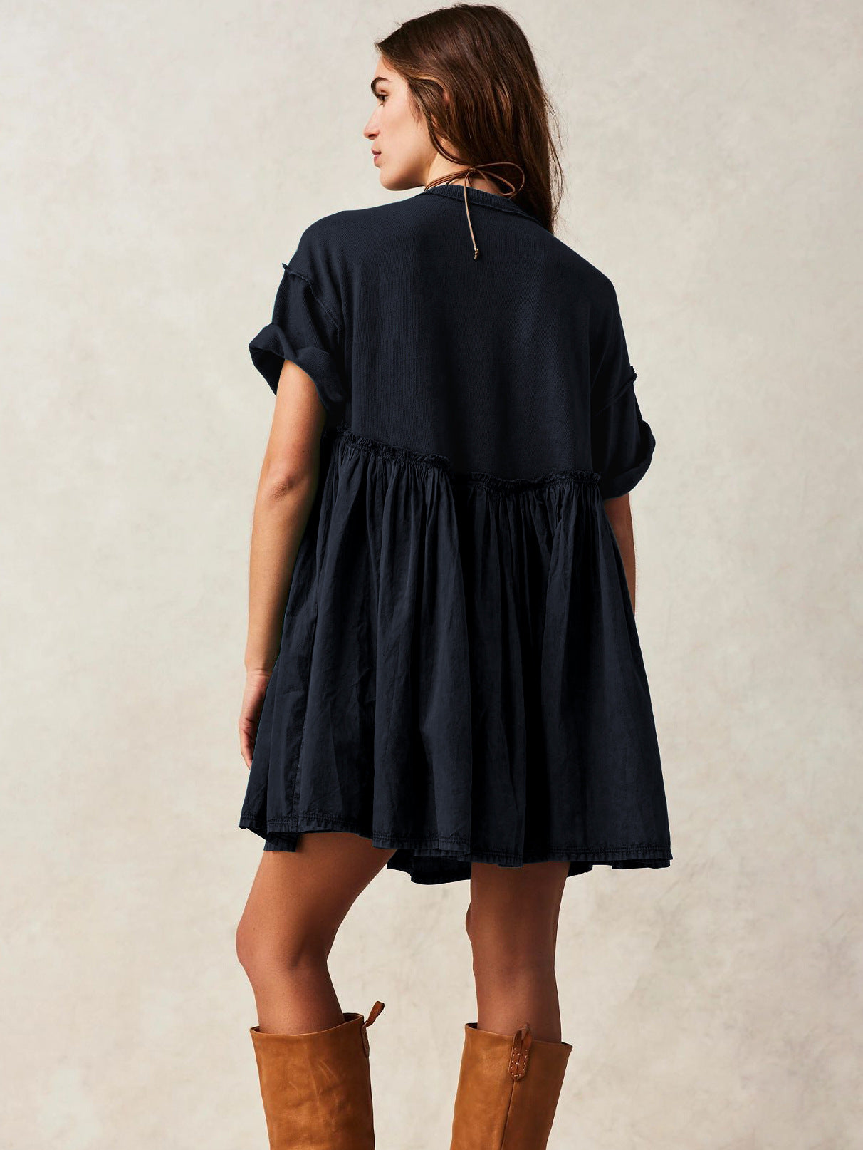 Lotus Leaf Short Skirt High Waist Spring And Summer New Casual Short Sleeve Round Neck Holiday Dress Women