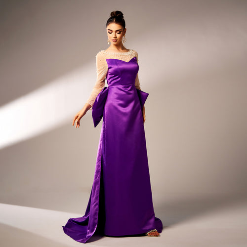 Beaded Bow Evening Dress