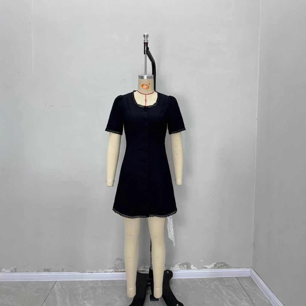 Casual Single-Breasted Short-Sleeve Waist-Cinching Elegant Dress For Women