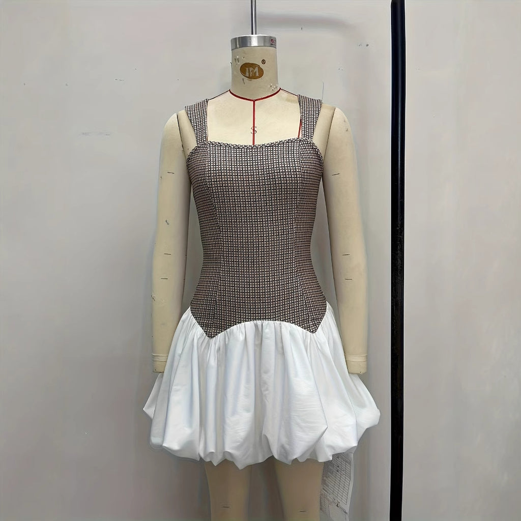Color Block Stretchy Slim Fit Short Suspender Dress For Women