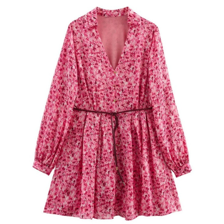 Fashionable Loose Floral Print Short Dress For Women