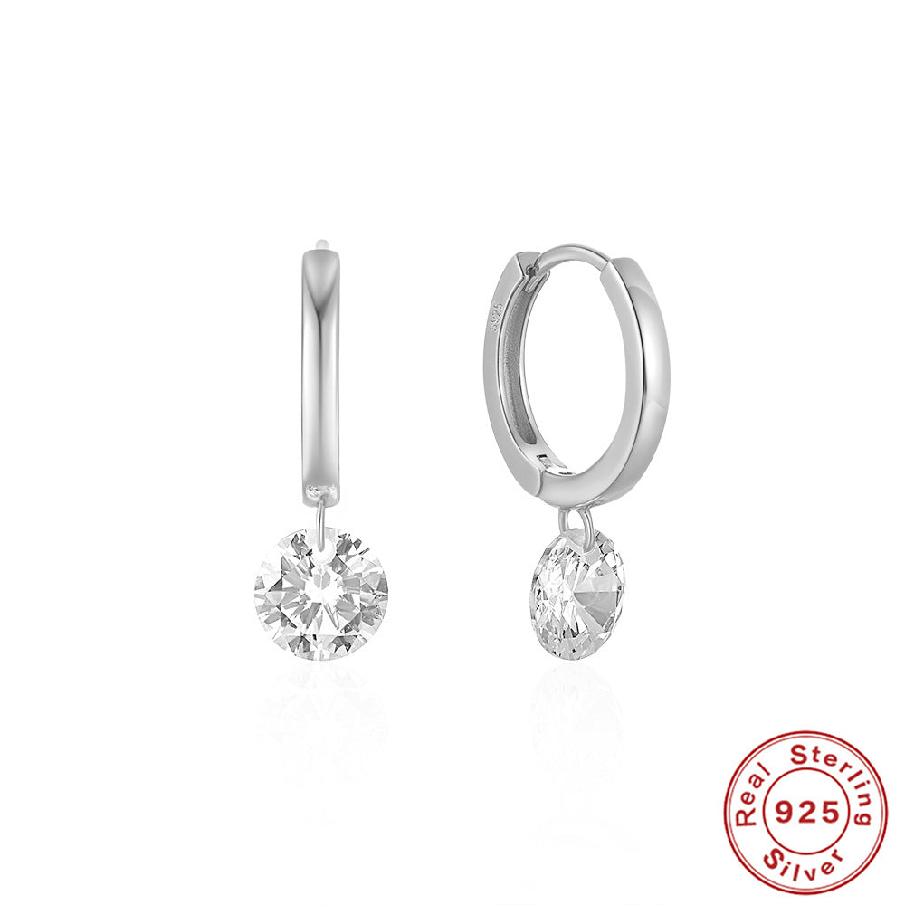 S925 Sterling Silver Simple Single Rhinestone Earrings Female