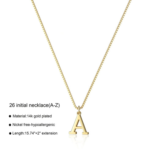 Gold-plated initial necklace with letter A pendant on a thin box chain.