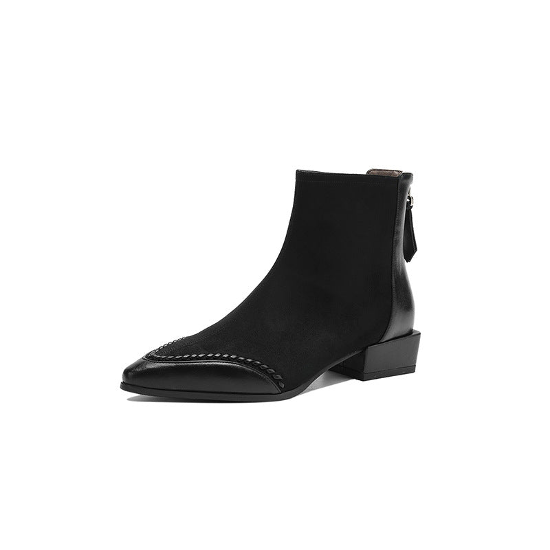 Pointed-toe Square-heeled Ankle Boots For Women