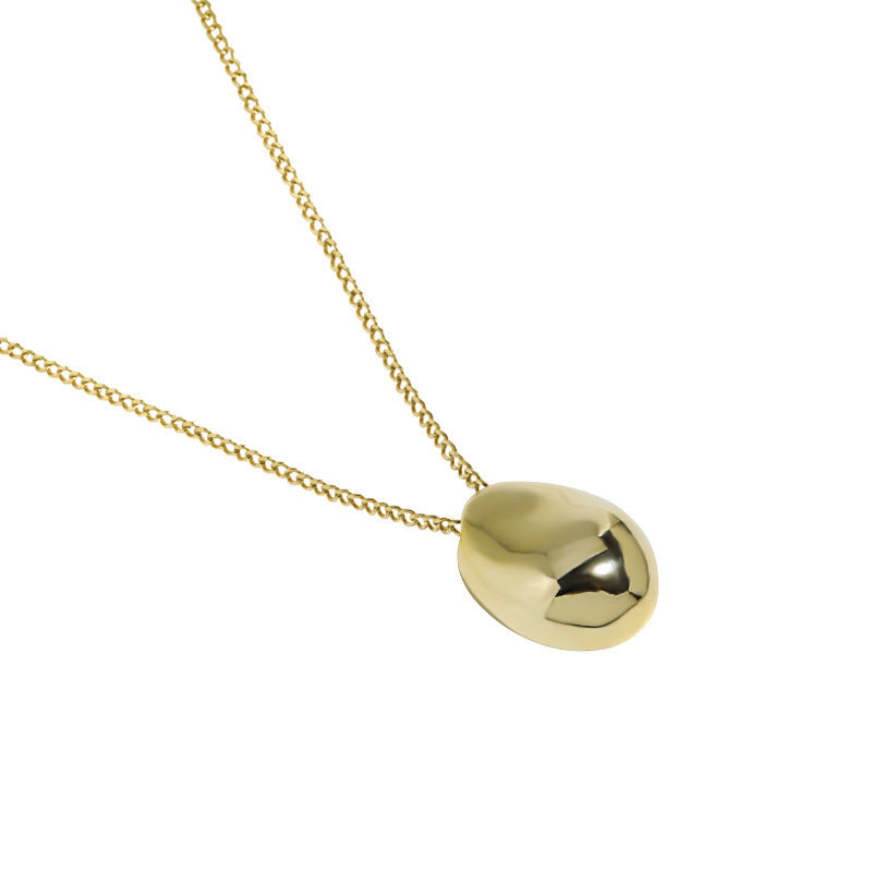 Geometric Ellipse Glossy Three-dimensional Egg-shaped S925 Sterling Silver Pendant For Women