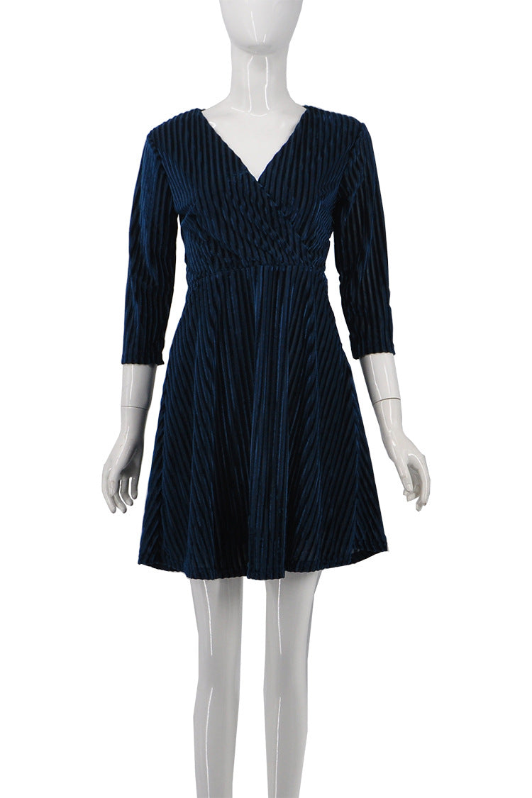 Sexy Fashion Three-Quarter Sleeves Slim Short Solid Color Velvet Dress Women