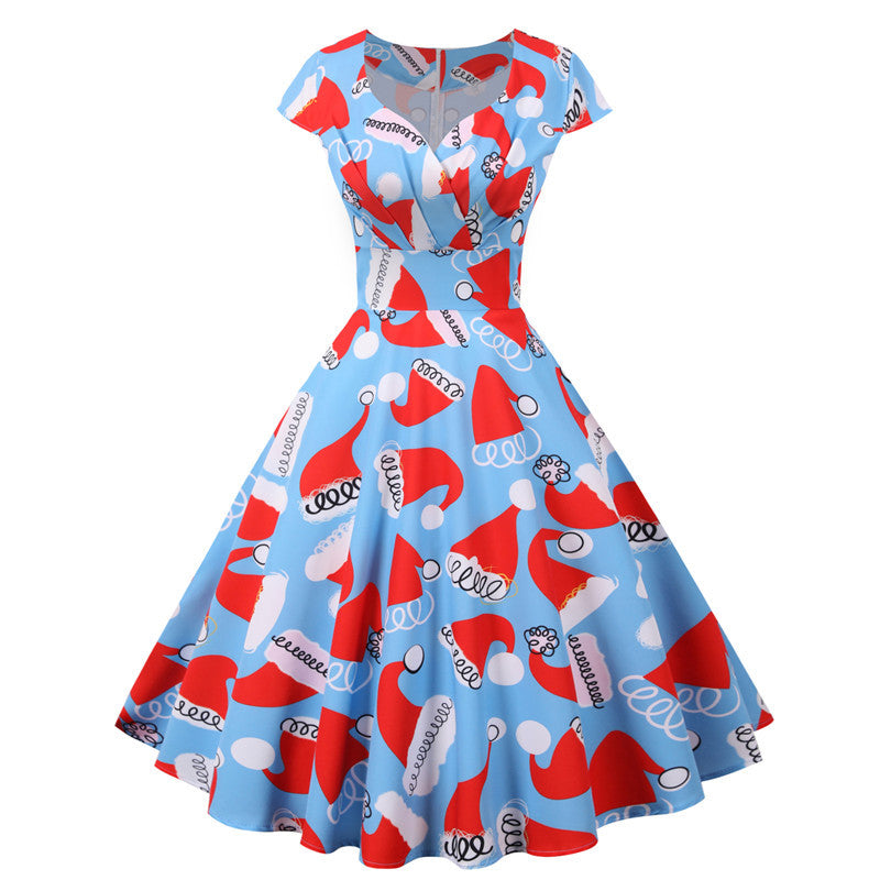 Christmas short sleeve dress women
