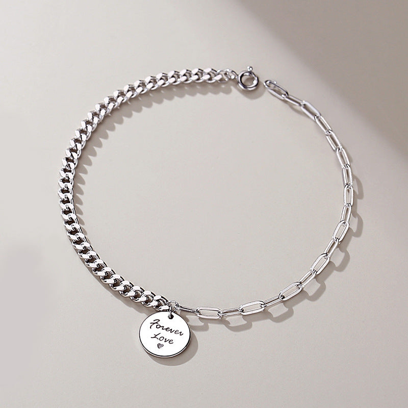 Round Couple Bracelet Female Sterling Silver Hip-hop Style Bracelet Japan And South Korea Wild Personality Jewelry Tanabata Gift