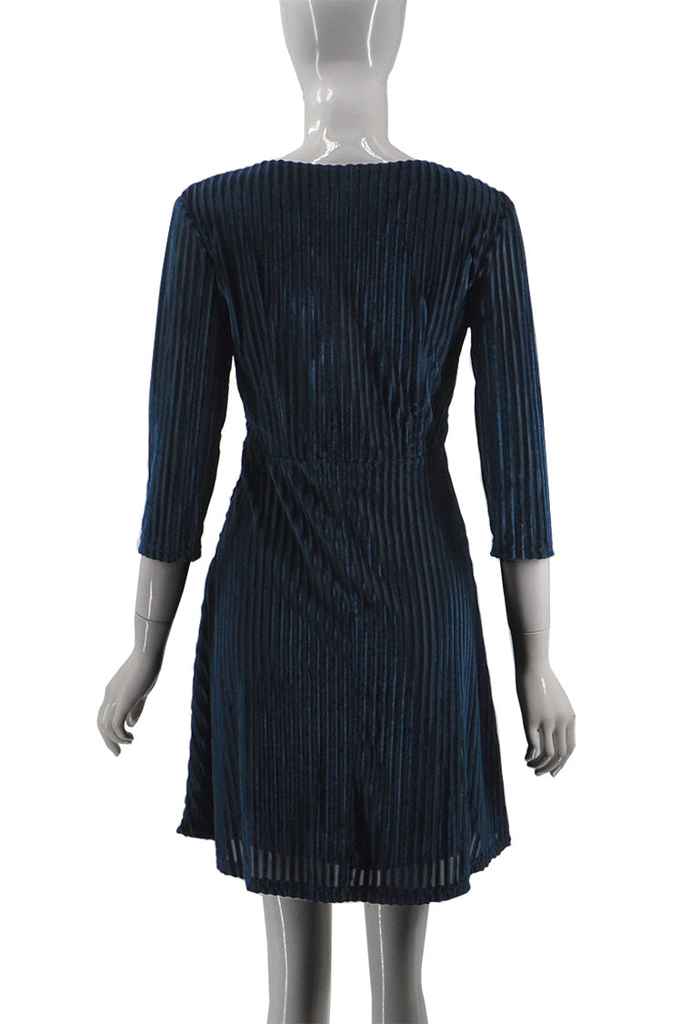 Sexy Fashion Three-Quarter Sleeves Slim Short Solid Color Velvet Dress Women