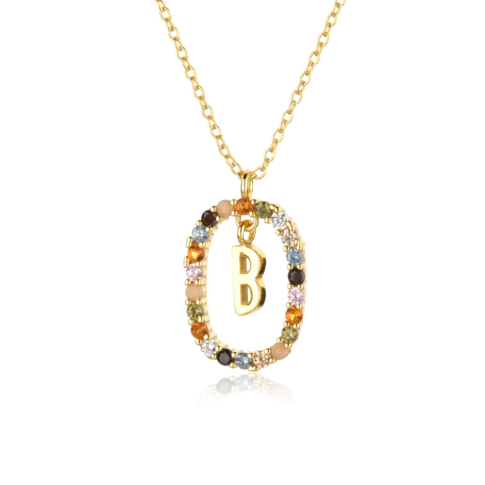 Colorful Rainbow Semi-precious Stone Crystal Clavicle Chain With Zirconium Letters