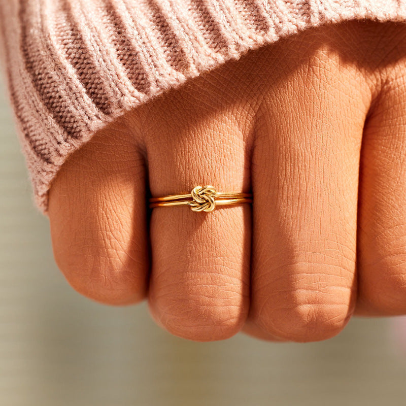 S925 Sterling Silver Mother And Daughter Double Knot Ring Female Simple