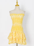 Y2K Tube Top Pleated Dress Ins Fashion Print A-line Short Dresses For Beach Party Clothing Women
