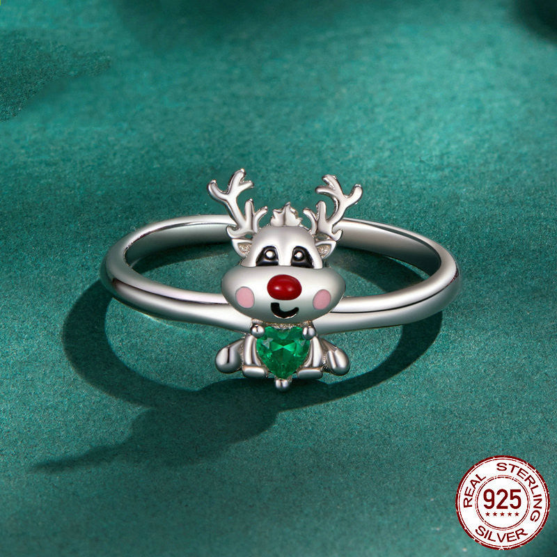 Christmas Reindeer Open Ring European And American Holiday Gift S925 Sterling Silver