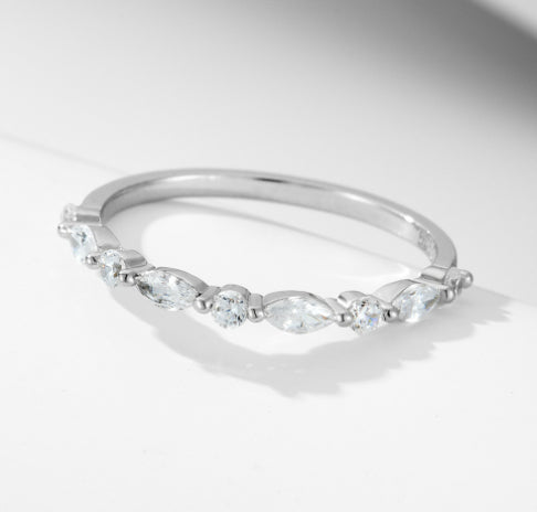 S925 Sterling Silver Super Shiny Ice Flower Cut Zircon Ring Suit