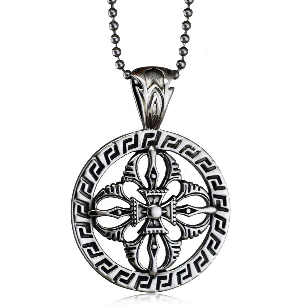 European And American Retro Personalized Hollow Cross Round Titanium Steel Pendant