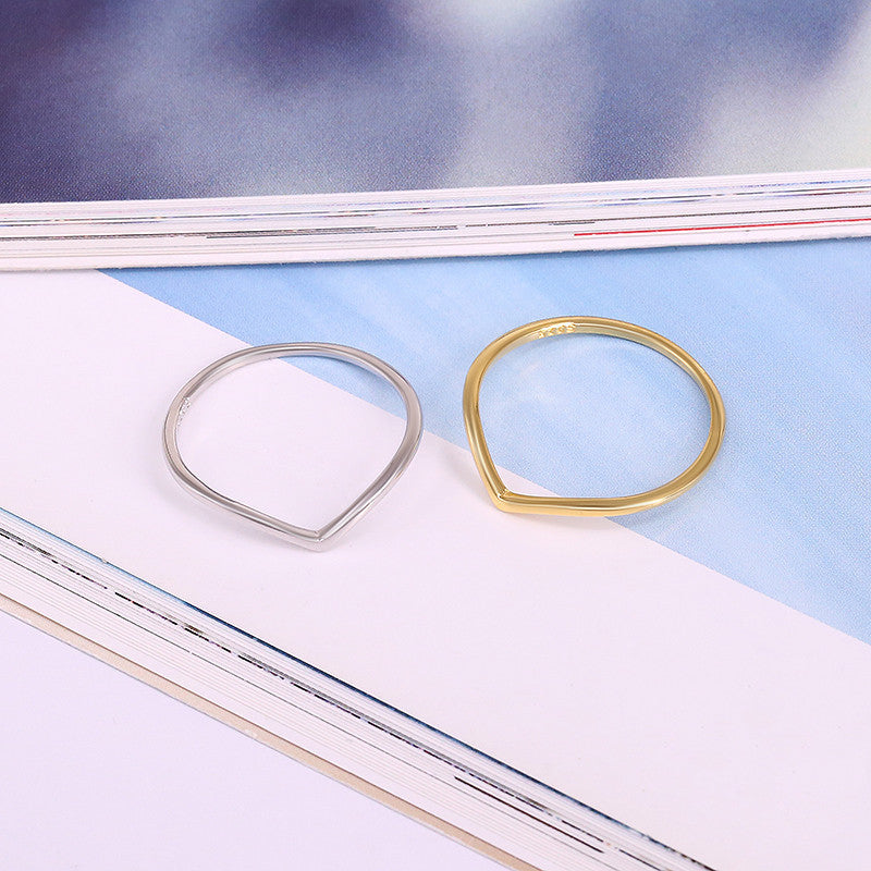 Pure Silver V-shaped Thin Ring Creative Style