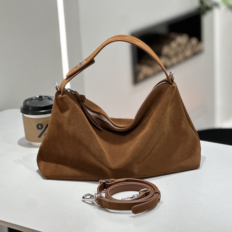 Womens Leather Handbag Premium Matte Suede Cowhide Tote Crossbody Bag