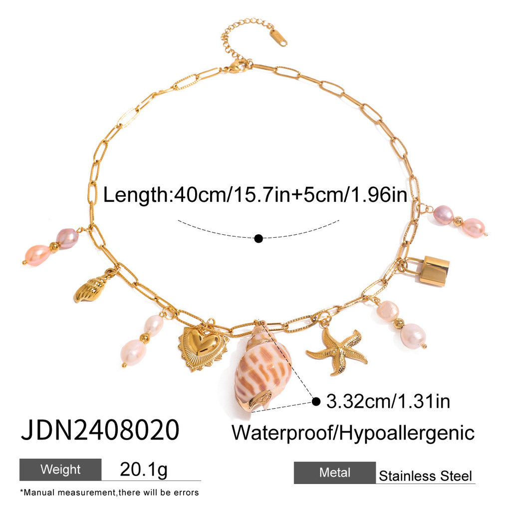 Stainless Steel Heart-shaped Pearl Pendant Necklace