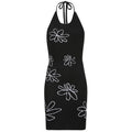 Printed Halter Slim Halter Wool Sling Dress Short Skirt Women