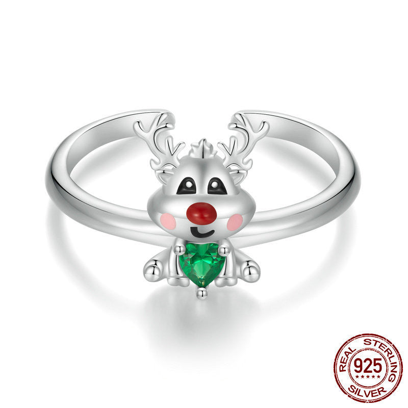 Christmas Reindeer Open Ring European And American Holiday Gift S925 Sterling Silver