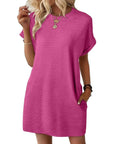 Summer New Loose Round Neck Pocket Solid Color Short Sleeve Dress Women
