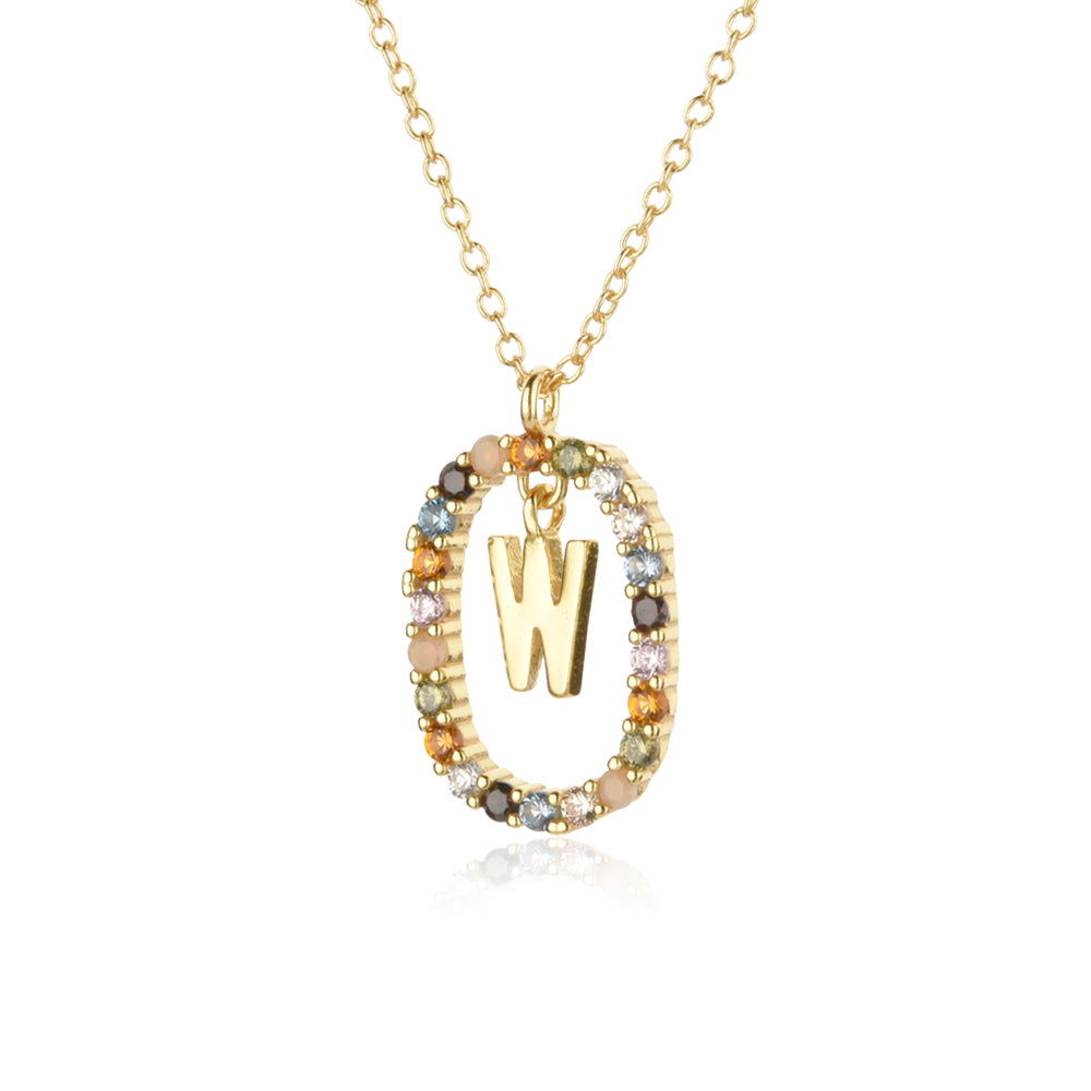 Colorful Rainbow Semi-precious Stone Crystal Clavicle Chain With Zirconium Letters