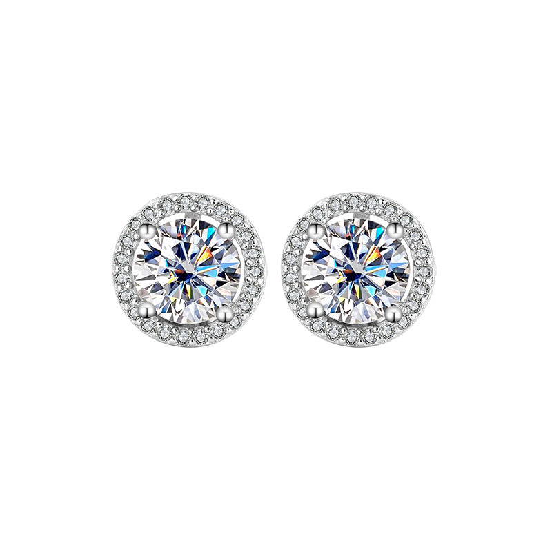 S925 Sterling Silver Moissanite Round Bag Three-piece Female Ring Necklace