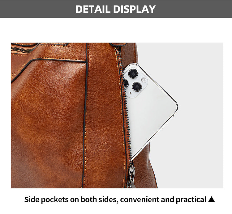 Soft Leather Women's Tote Vintage Multi-pocket Shoulder Bag