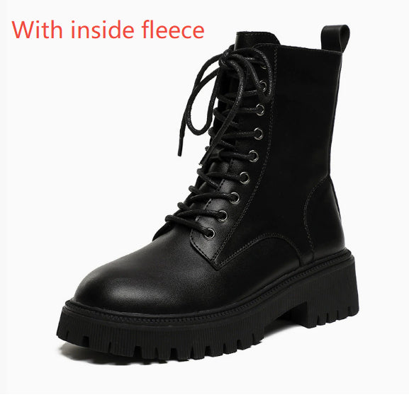 Thin Side Zip Platform Thick Heel British Fan Boots For Women