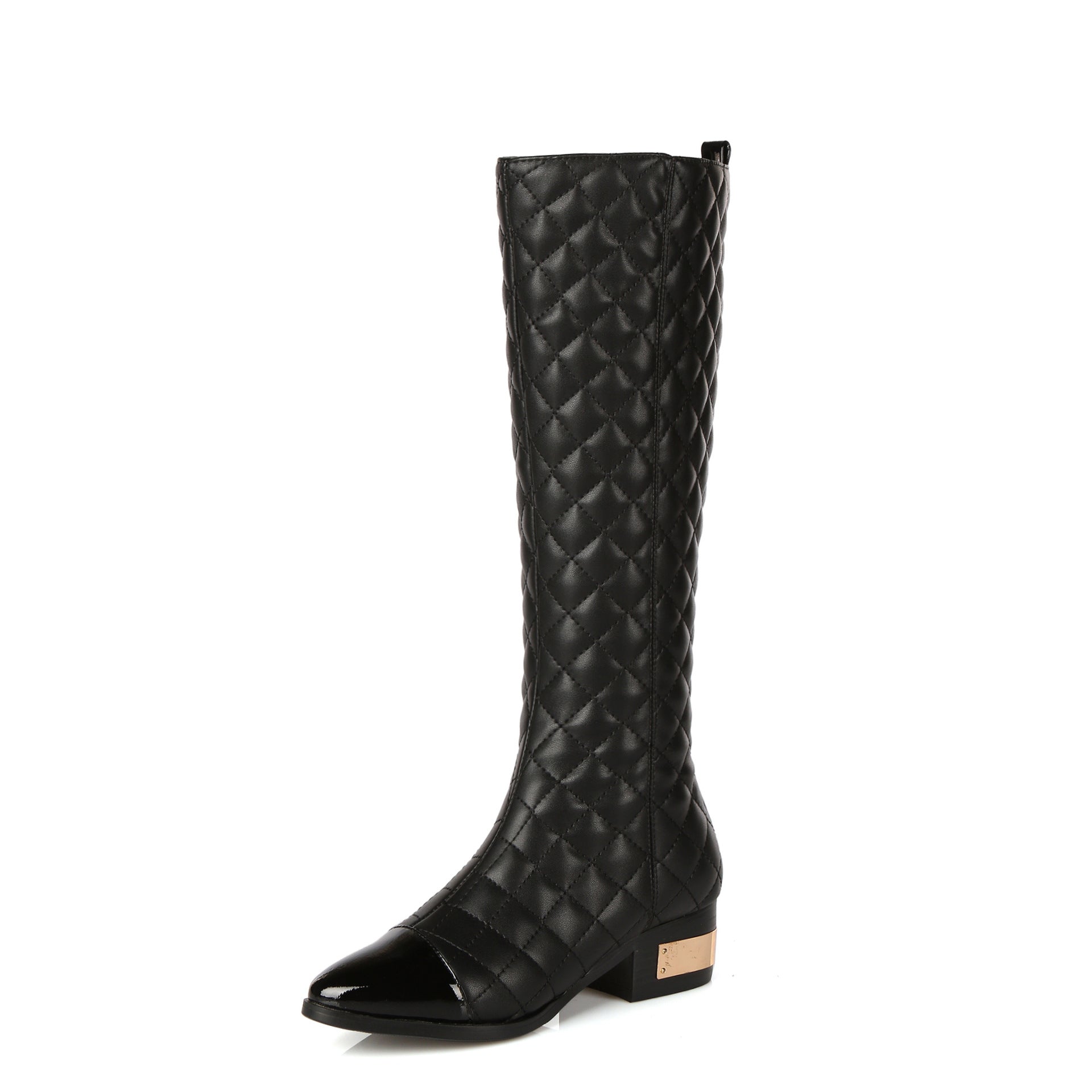 High-top Handsome Plaid Cowhide Boots Women British Style