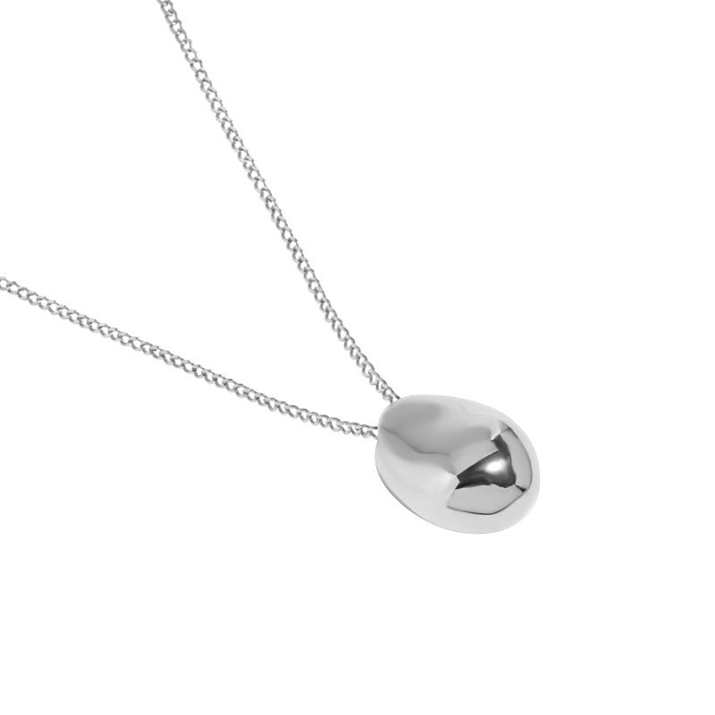Geometric Ellipse Glossy Three-dimensional Egg-shaped S925 Sterling Silver Pendant For Women