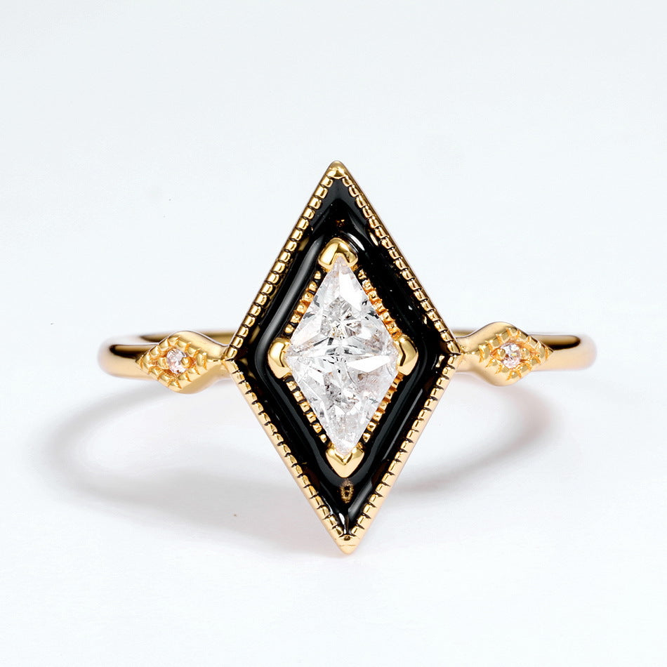 Oil-Drop White Zirconium Diamond Geometric Ring