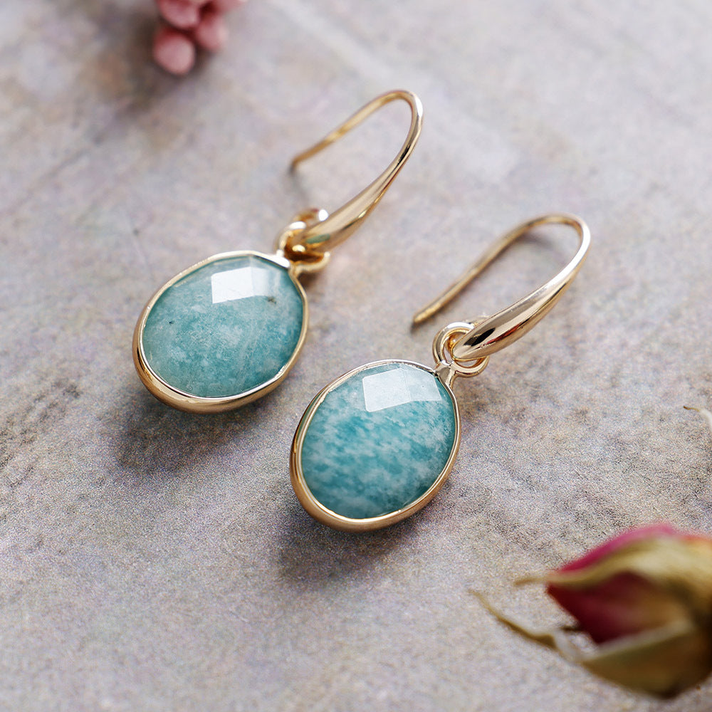 Natural Stone Crystal Geometric Eardrops Ear Hooks Earrings